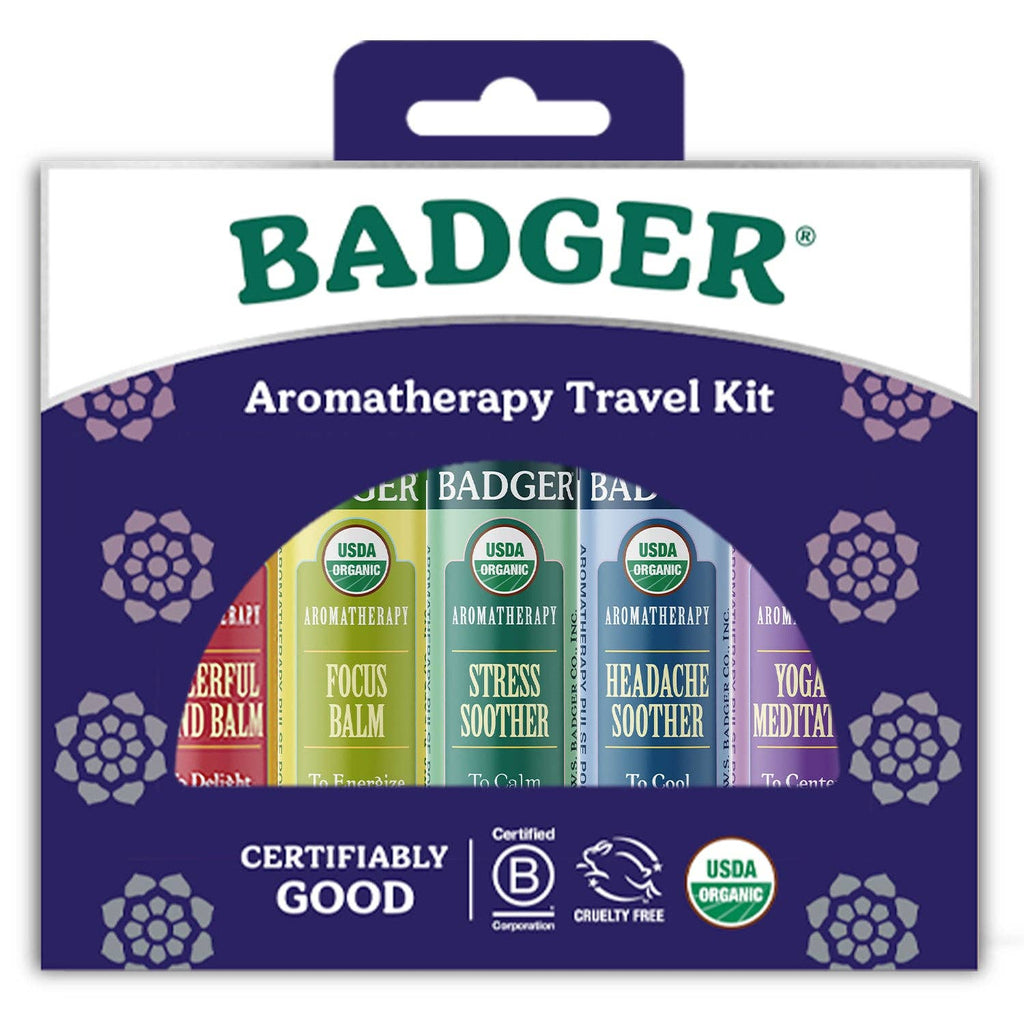 Badger Aromatherapy Travel Set, Organic Essential Oil Balms: 0.15 oz Sticks 5-Pack
