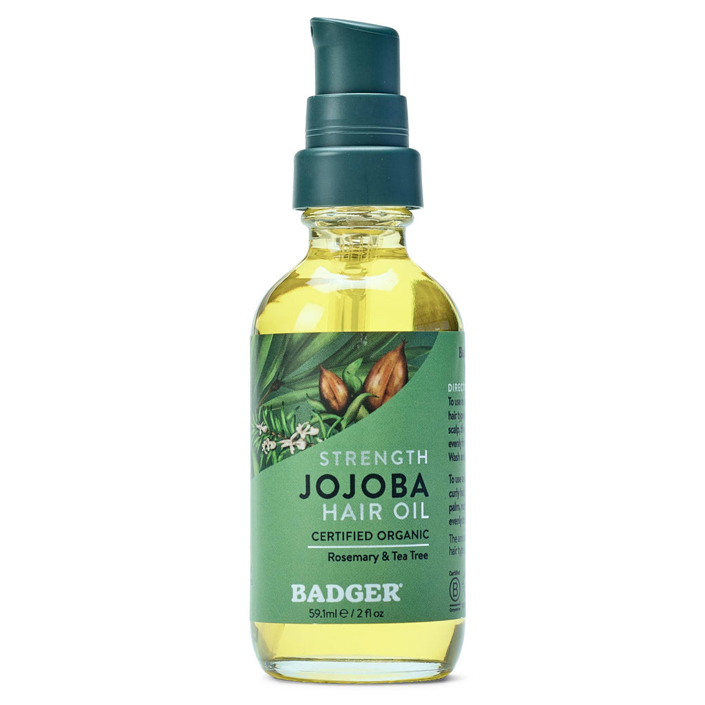 Badger Jojoba Hair Oil, Soothing & Moisturizing Scalp Oil: 2 fl oz Glass Bottle
