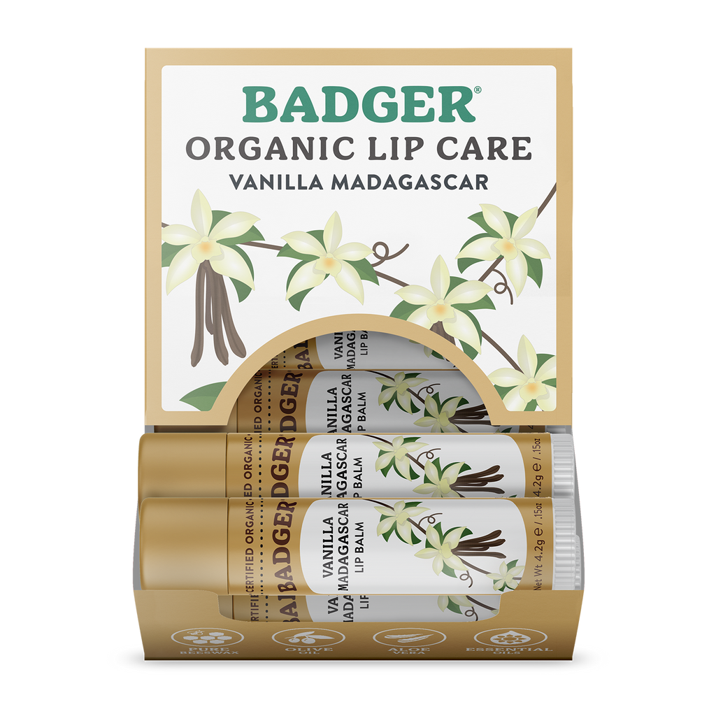 Badger Vanilla Madagascar Classic Lip Balm Soothing Lip Care: 0.15oz Sticks