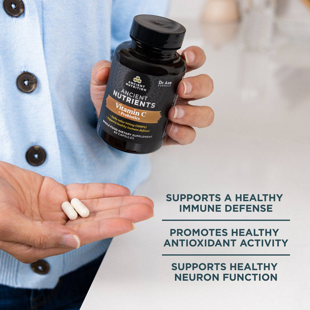 Ancient Nutrients Vitamin C + Probiotics | Capsules (30 Servings): Black