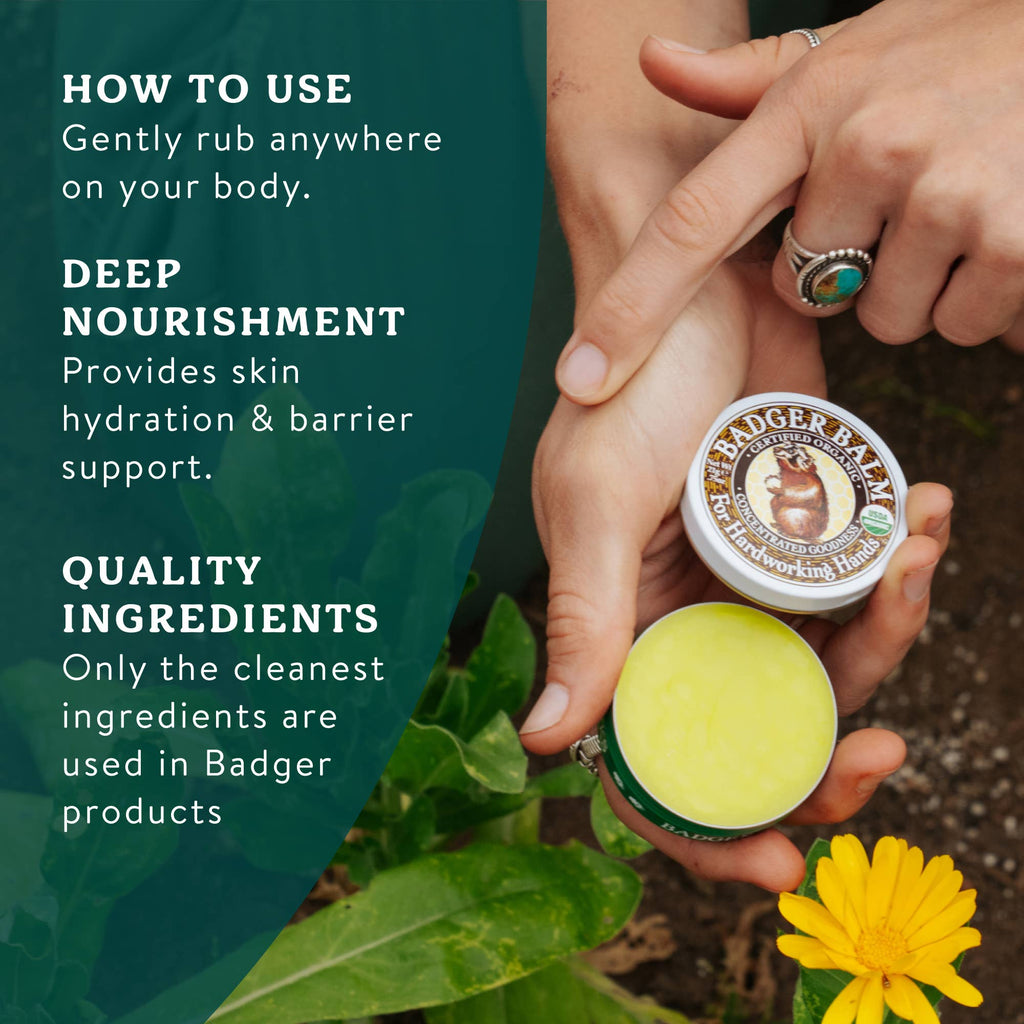 Badger Hard Working Hands Balm, For Dry Cracked Hands: 2 oz Tin