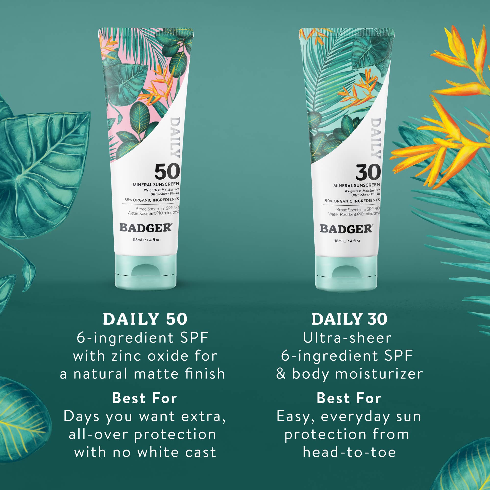 Badger Mineral Daily Sunscreen SPF 50, with Zinc Oxide: 4 fl oz tube