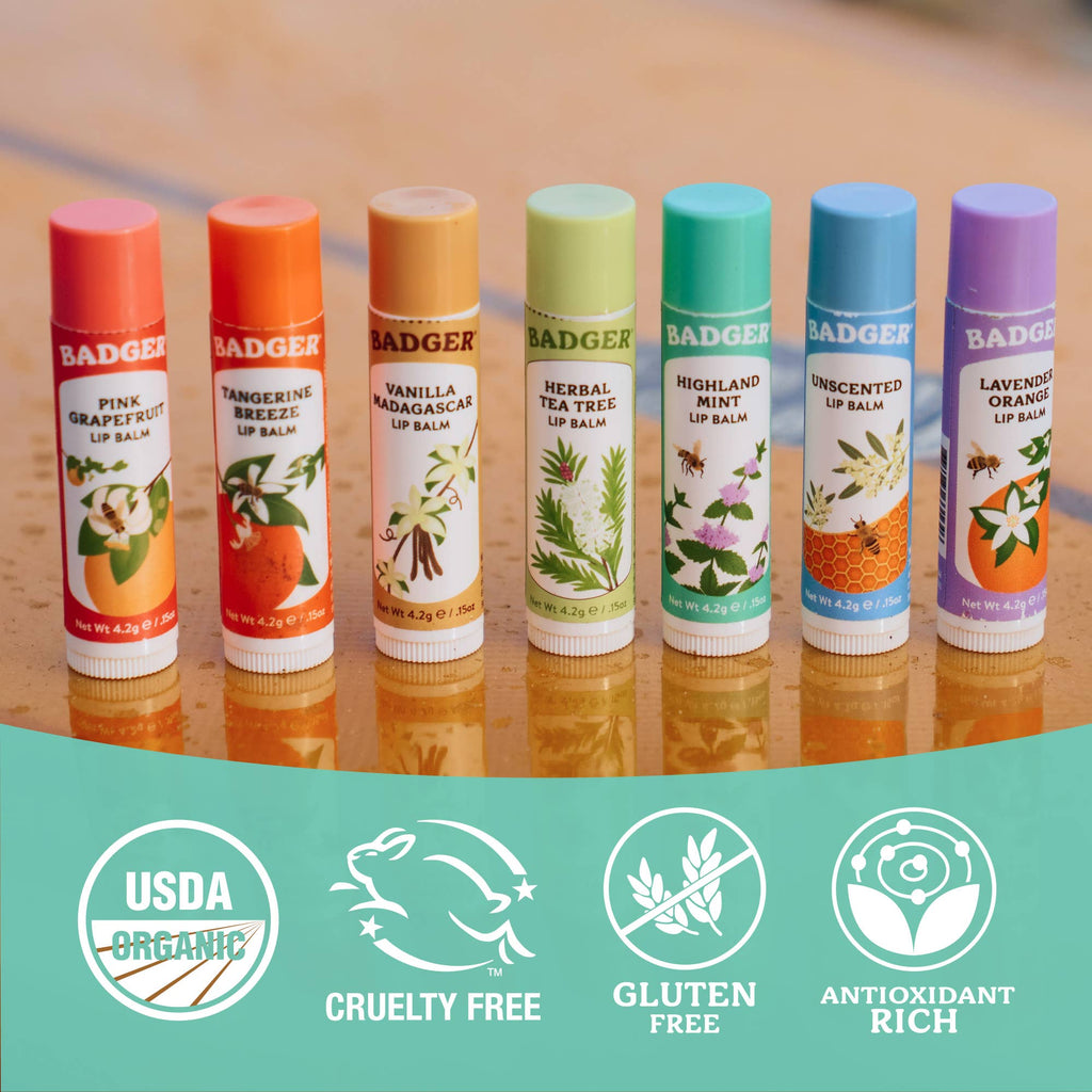 Badger Highland Mint Classic Lip Balm, Refreshing & Soothing: 0.15oz Sticks