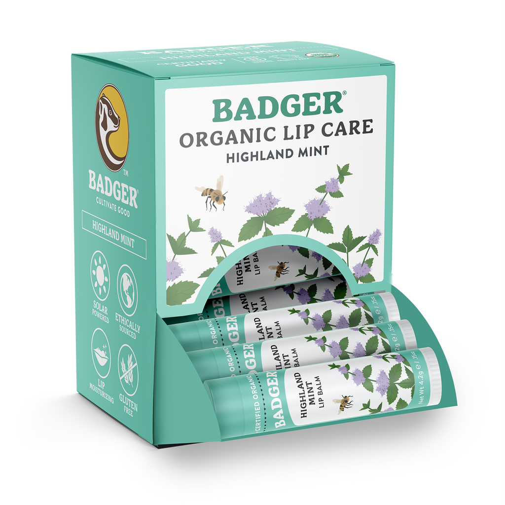 Badger Highland Mint Classic Lip Balm, Refreshing & Soothing: 0.15oz Sticks