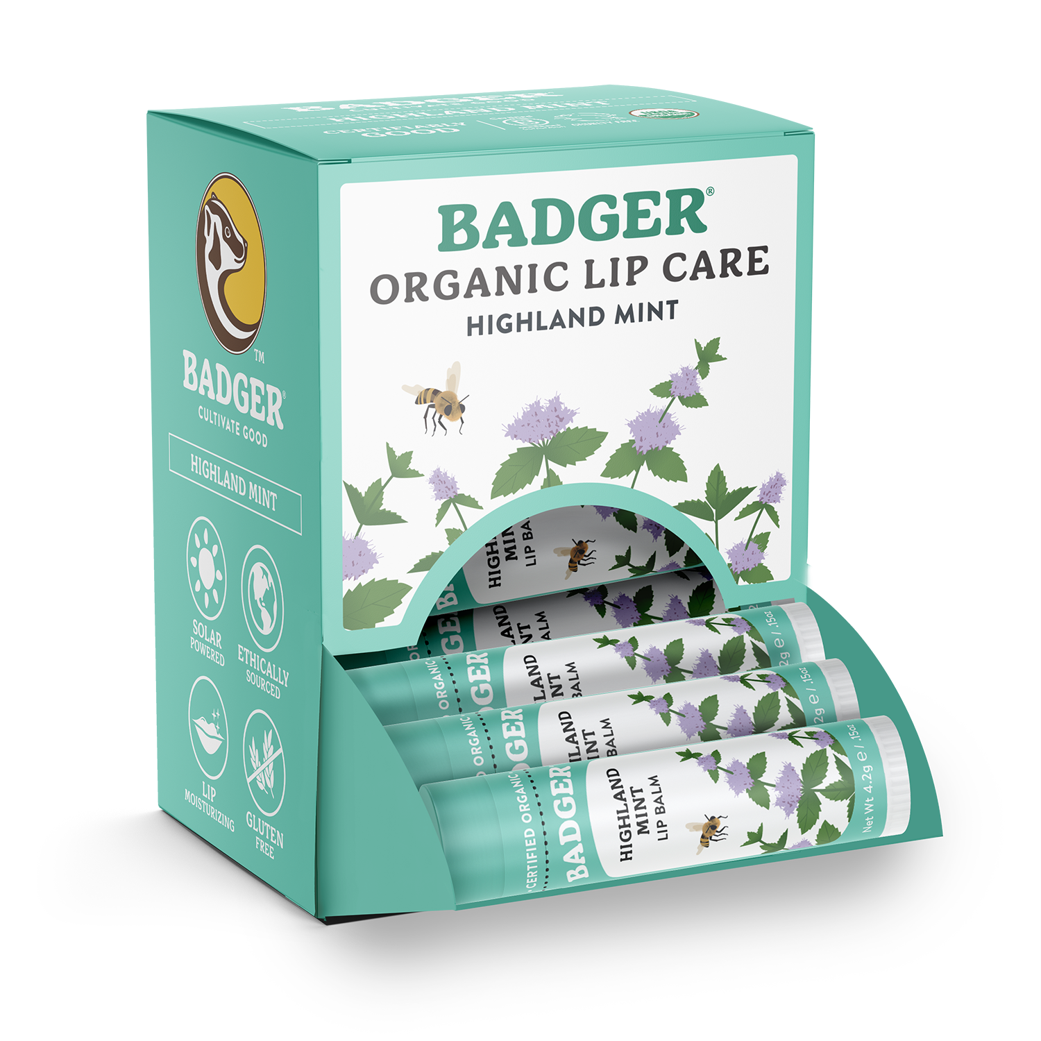 Badger Highland Mint Classic Lip Balm, Refreshing & Soothing: 0.15oz Sticks