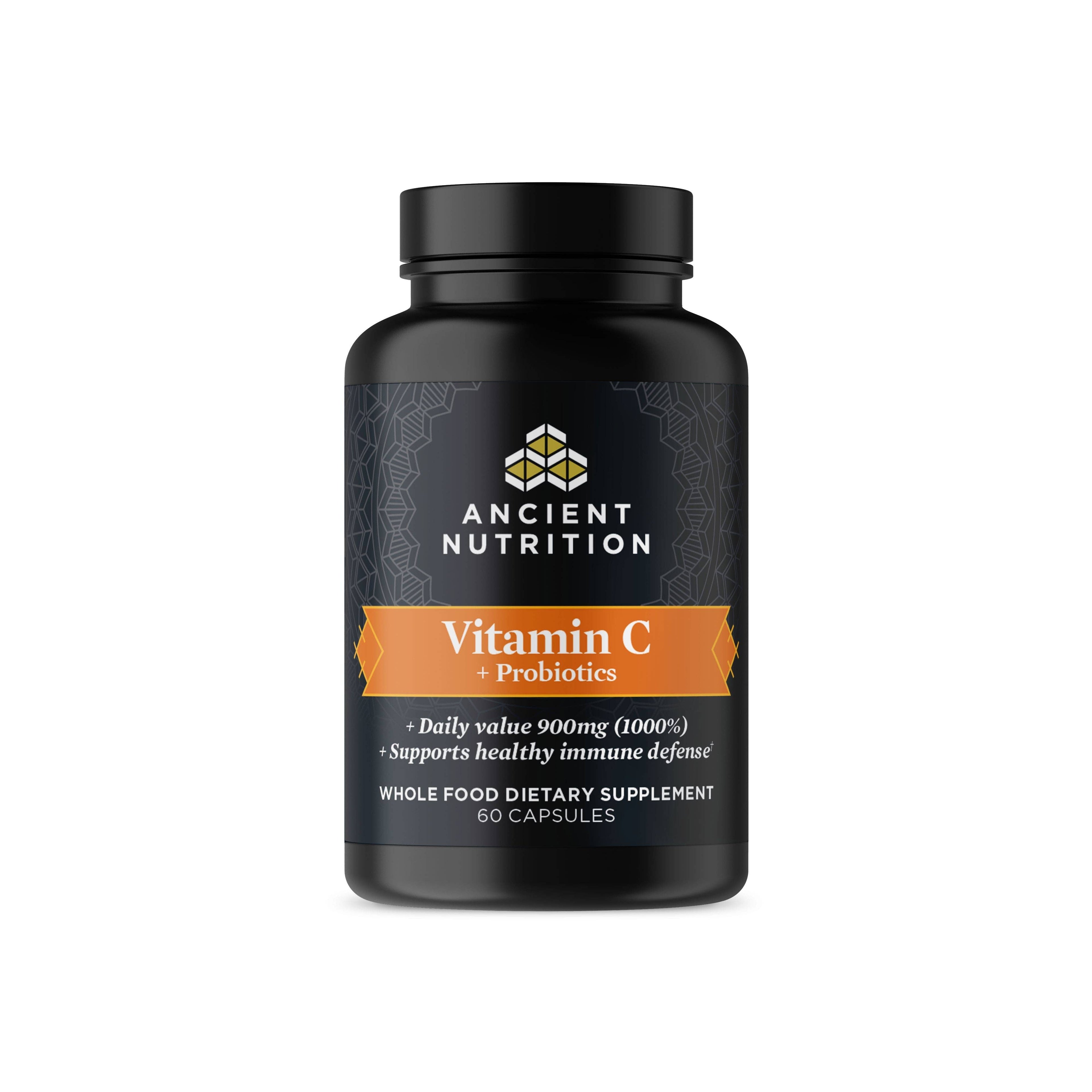 Ancient Nutrients Vitamin C + Probiotics | Capsules (30 Servings): Black